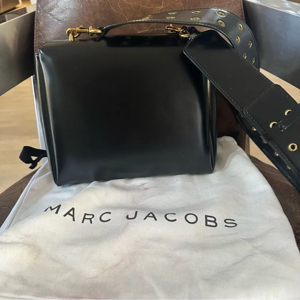 NEW Marc Jacobs Black  Polished Leather Double J St Marc Satchel Crossbody
